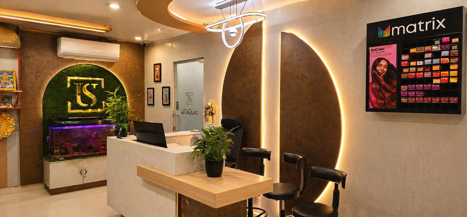 Reception area at Unique Unisex Salon Vizianagaram